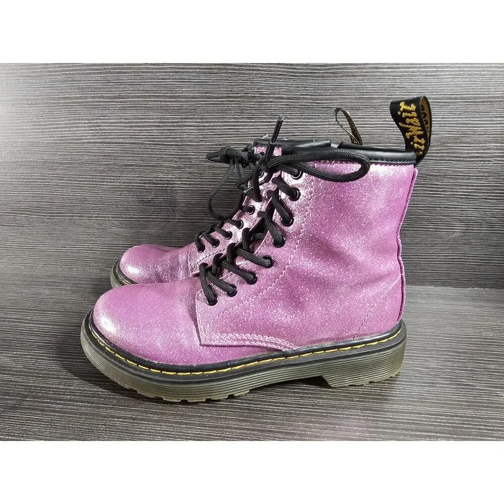 Girls Kids Size 1 US Dr. Martens Glitter J Combat Boots 1460 Pink Side Zip Laces
